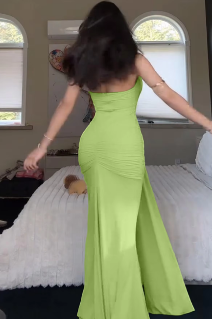 Halter V Neck Ruched Backless Sexy Bandage Draped Sexy Maxi Dress