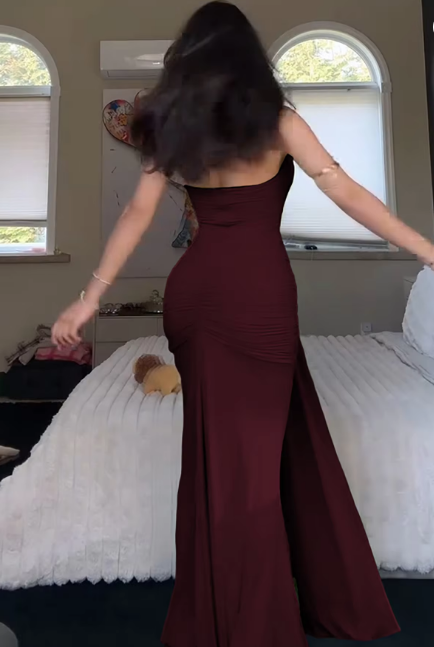 Halter V Neck Ruched Backless Sexy Bandage Draped Sexy Maxi Dress