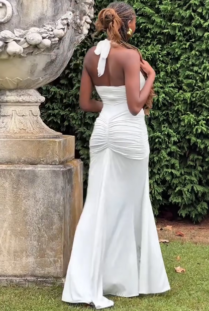 Halter V Neck Ruched Backless Sexy Bandage Draped Sexy Maxi Dress