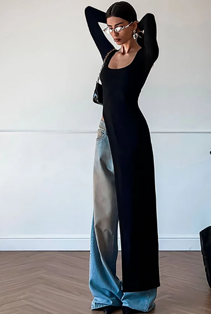 Fashion Solid Long Sleeve Slit Irregular Sexy Bodycon Maxi Dress Women Casual Y2K New Outfits Party Vacation