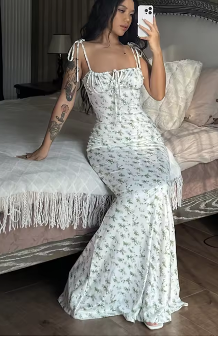 Women Elegant Floral Bodycon Long Dress