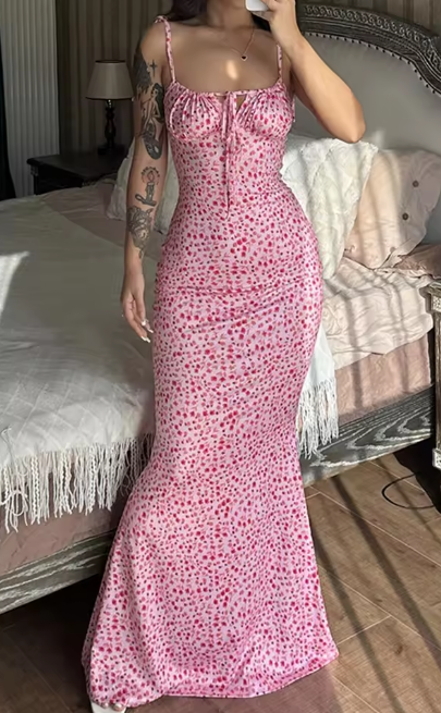 Women Elegant Floral Bodycon Long Dress