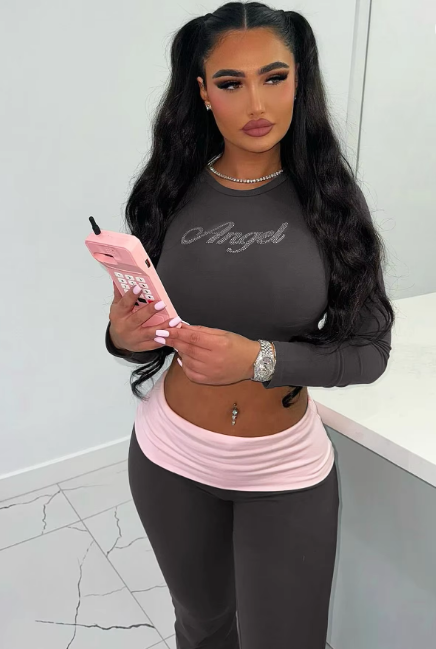 Fashion Sets Long Sleeve Letter Sexy Crop Crop T-Shirt Patchwork Flare Pants Women Outfit Streetwear Sport