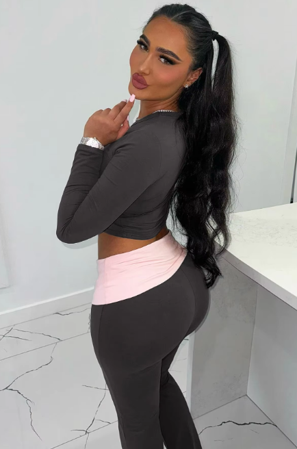 Fashion Sets Long Sleeve Letter Sexy Crop Crop T-Shirt Patchwork Flare Pants Women Outfit Streetwear Sport