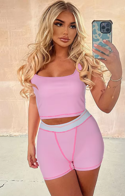 Fashion Sets Matching Color Sexy Slim Crop Tank Top Shorts Women