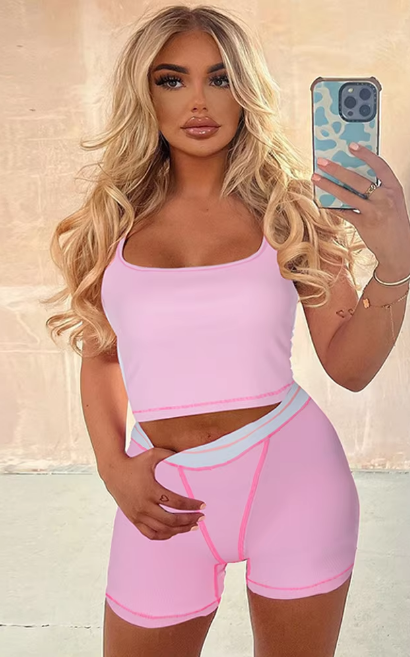 Fashion Sets Matching Color Sexy Slim Crop Tank Top Shorts Women