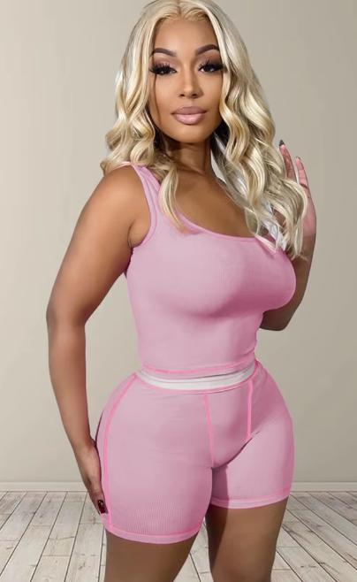 Fashion Sets Matching Color Sexy Slim Crop Tank Top Shorts Women