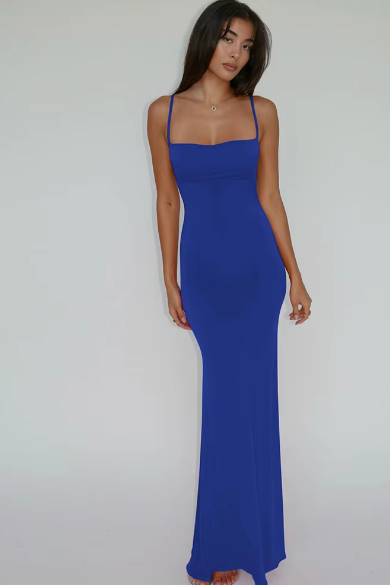 Pure Color Sleeveless Backless Elegant Sexy Bodycon Y2K Maxi Prom Dress Women