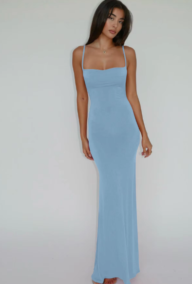 Pure Color Sleeveless Backless Elegant Sexy Bodycon Y2K Maxi Prom Dress Women