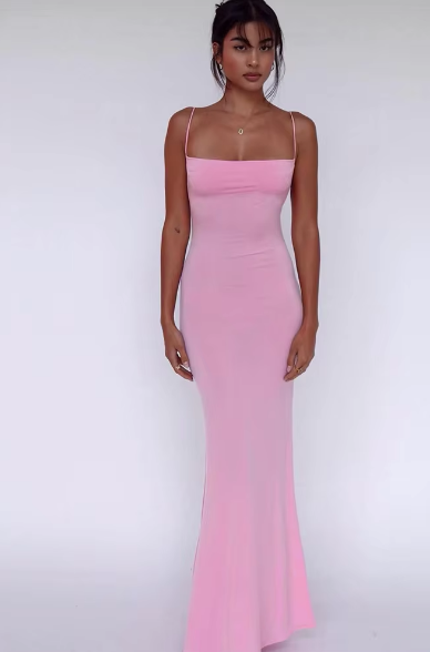 Pure Color Sleeveless Backless Elegant Sexy Bodycon Y2K Maxi Prom Dress Women