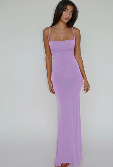 Pure Color Sleeveless Backless Elegant Sexy Bodycon Y2K Maxi Prom Dress Women