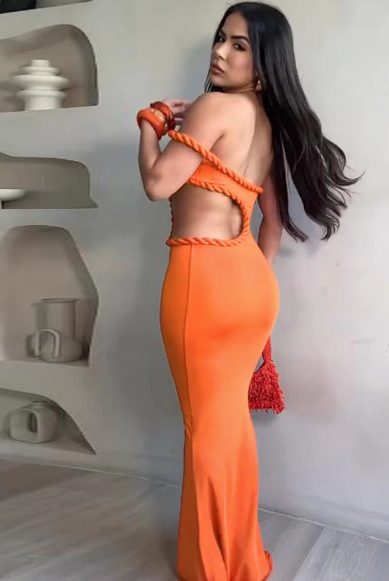 Fashion Strapless Backless Slip Solid Hollow Out Sexy Bodycon Maxi Dress Women Elegant Outfits Party Vacation