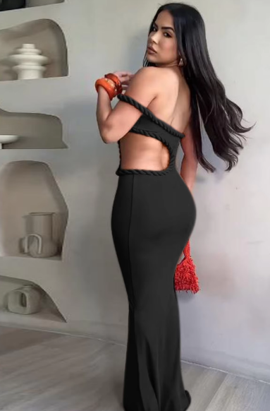 Fashion Strapless Backless Slip Solid Hollow Out Sexy Bodycon Maxi Dress Women Elegant Outfits Party Vacation