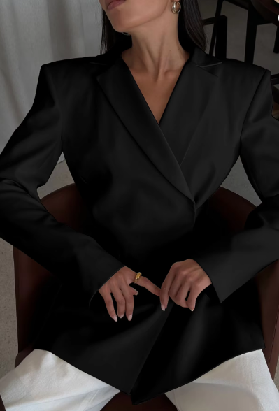 Solid Notched Collar Long Sleeve Button Backless Slip Sexy Oversize Suit Blazer Coat