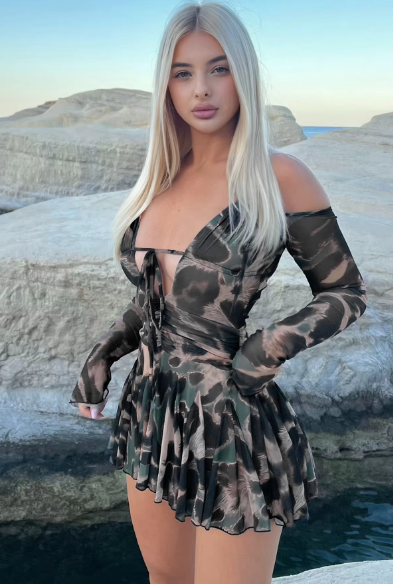 Leopard Print Halter Long Sleeve Lace Up Pleated Sexy Slim Mini Dress Women Fashion Y2K Clothes Streetwear Vacation