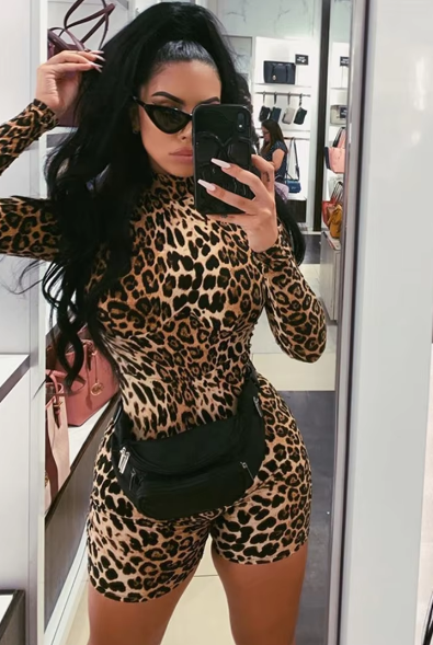 Long sleeve tiger leopard print sexy bodycon playsuit women streetwear club body cute outfits