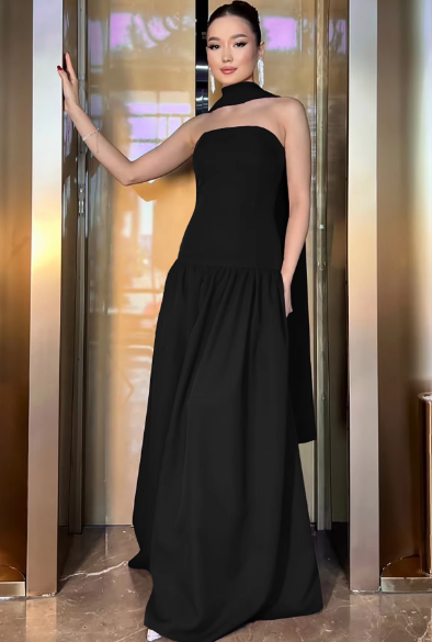 Fashion Solid Button Cloak Strapless Backless Bandage Draped Sexy Maxi Dress Women Clothes Streetwear Party