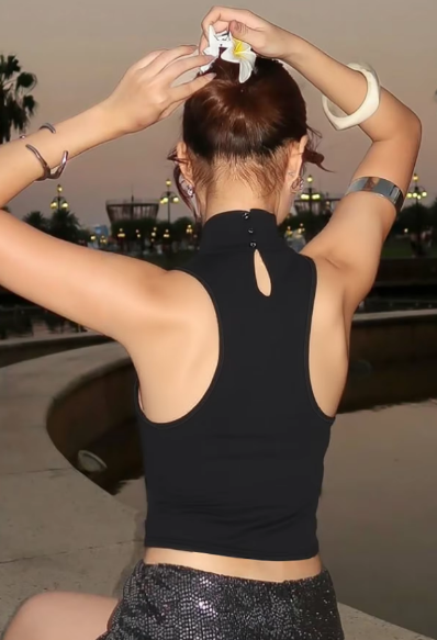 Turleneck Solid Buttons Backless Metal Patchwork Sexy Crop Tank Top