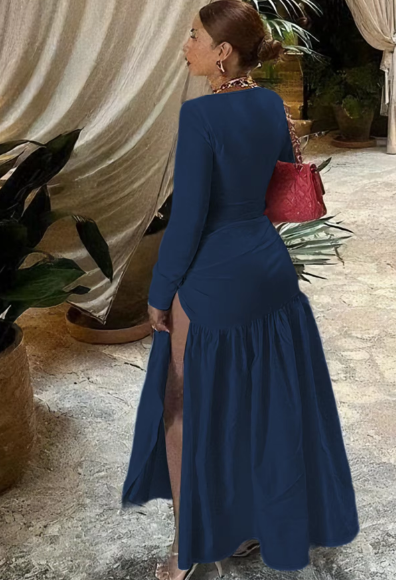 Fashion Sets Long Sleeve Solid Sexy Skinny Bodysuit Bandage Slit Maxi Skirt Women