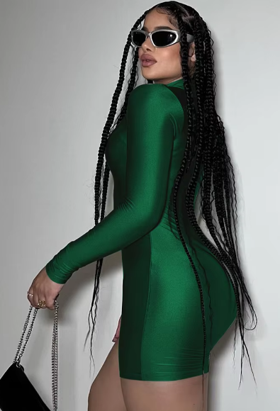 Solid Turtleneck Long Sleeve Zip Up Sexy Slim Skinny One Piece Playsuit Women Fashion Streetwear Party Romper