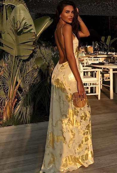 Vintage V Neck Slips Backless Elegant Sexy Bodycon Maxi Prom Dress Spring Women Elegant