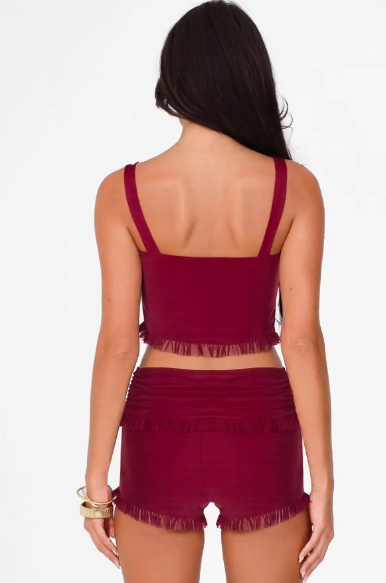 Fashion Sets Solid Ruffles Tassel Buttons Sexy Crop Tank Top Shorts Women