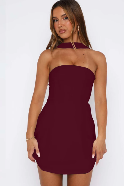 Women Elegant Halter Strapless Sexy Solid Bodycon Mini Dress Fashion Party Clothes Birthday Festival Wholesale