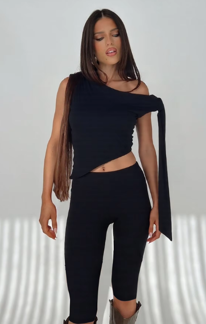 Fashion Matching Sets Skew Collar Bandage Sexy Crop Tank Top Knee Length Pants Y2K Women Outfits Festival Party