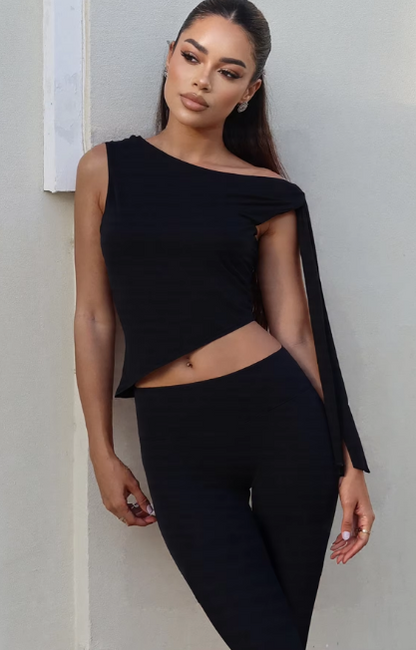 Fashion Matching Sets Skew Collar Bandage Sexy Crop Tank Top Knee Length Pants Y2K Women Outfits Festival Party