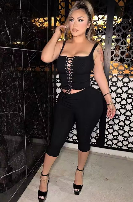 Solid Cut Out Bandage Sexy Crop Tank Top Pants 2 Pcs matching Sets Summer Fashion Women Clothes Vacation Streetwear