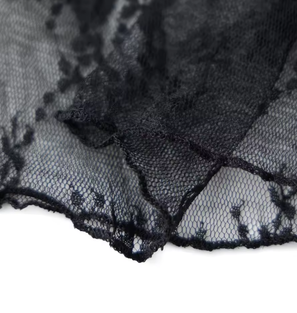 Women’s See-Through Lace Dress Long Sleeve Round Neck Slit Hem Dress Chemise Beach Vacation Party Wear Streetwear