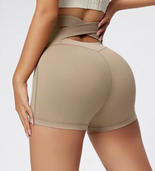 High Quality Back Cross High Waist Hip Lift Shorts Sports Workout Fitness Biker Yoga Shorts